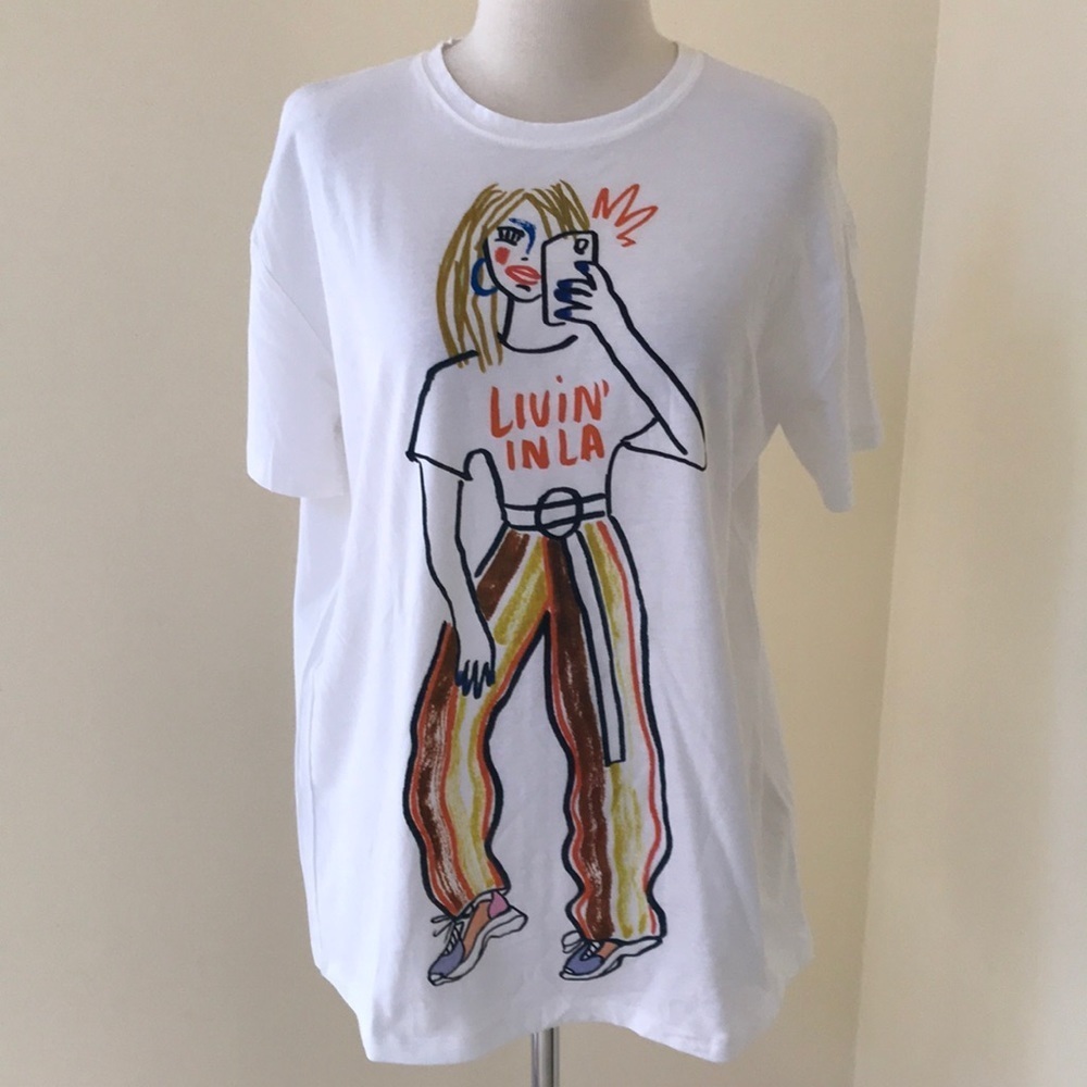 New! Zara small white Living in LA S/S tee.